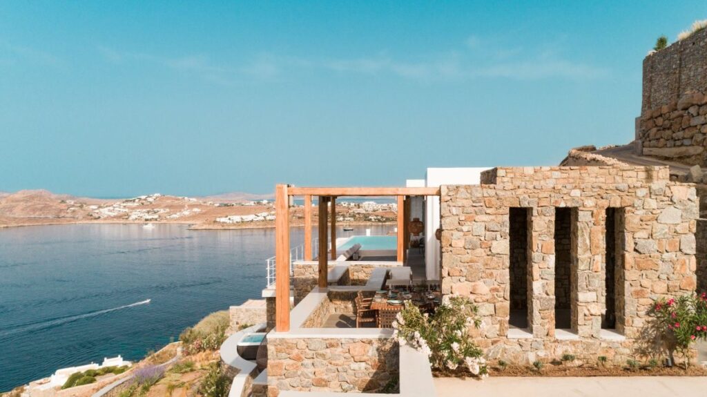 The Aegean Sea and the finest villa for rent, Mykonos.