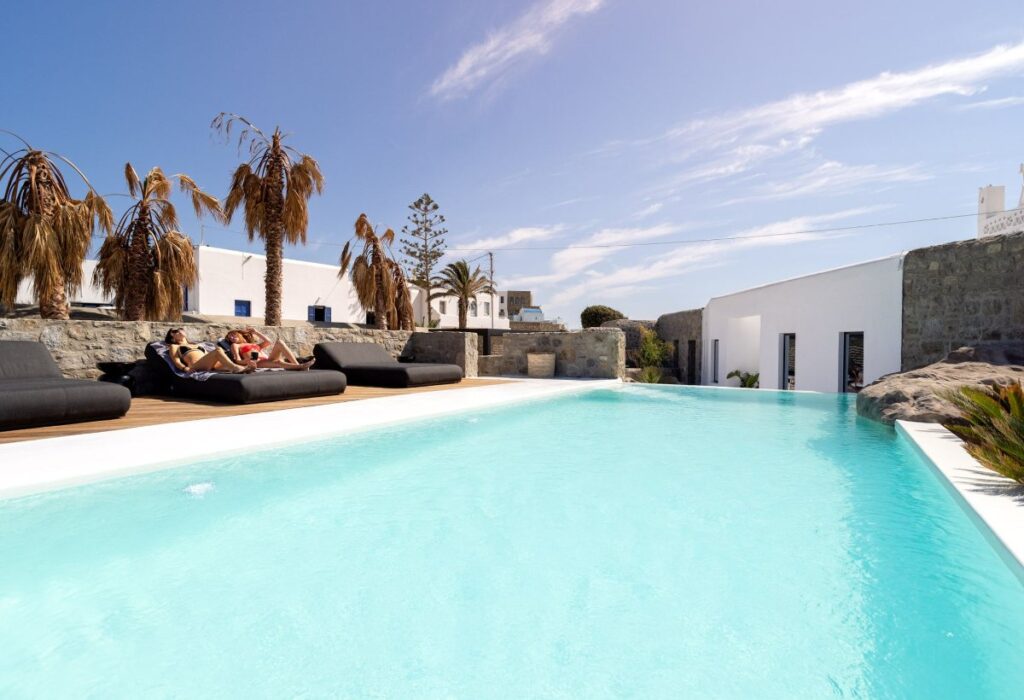 Splendid private pool in the deluxe villa for rent, Mykonos.