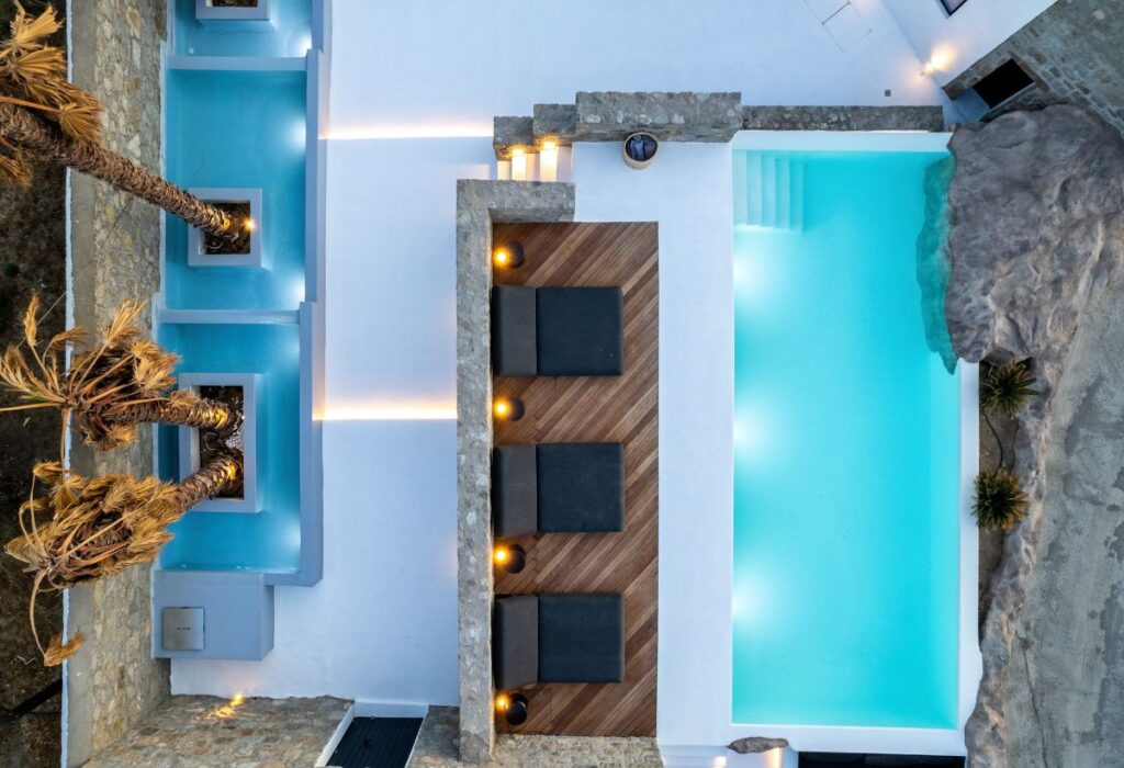 Luxurious private pool in Mykonos lavish villa for rent.