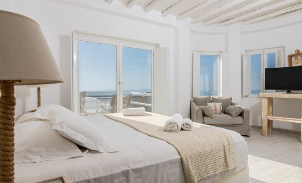 Comfortable bedroom in Mykonos best, lavish villa for rent.