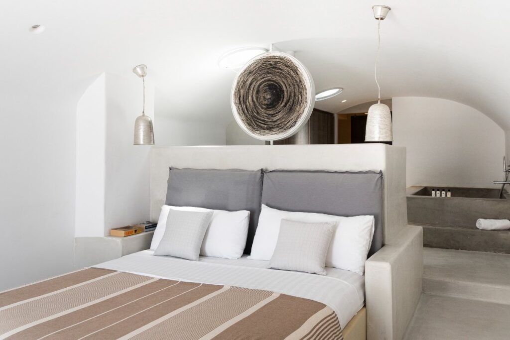 Stylish and contemporary bedroom available for rental in Mykonos.