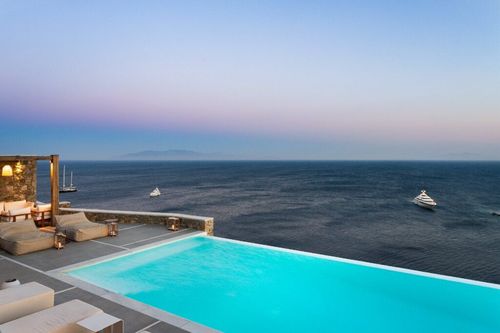 Stunning view from the best villa in Mykonos, Greece.