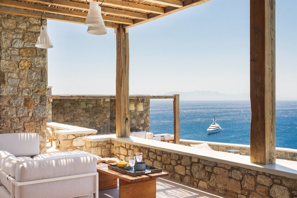 The Aegean Sea of Mykonos rental villa.