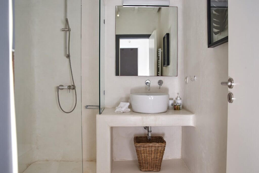 Luxurious bathroom in Mykonos villa for rent, Greece.
