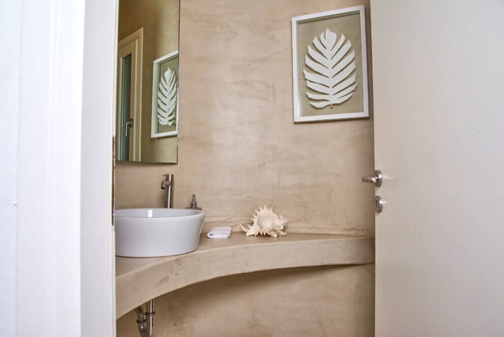 Relax in the splendid bathroom in Mykonos rental villa, Greece.