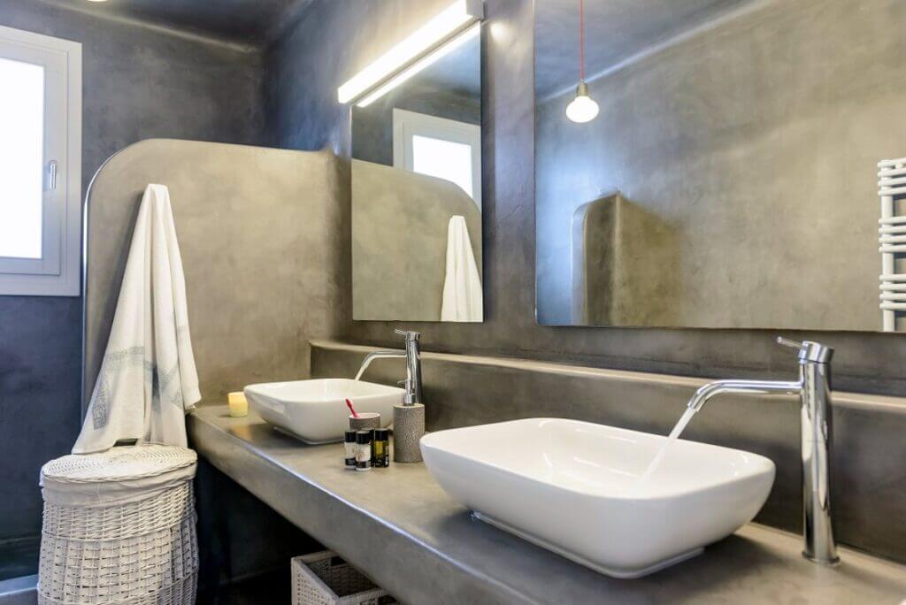 Sophisticated bathroom in the finest Mykonos villa for rent.