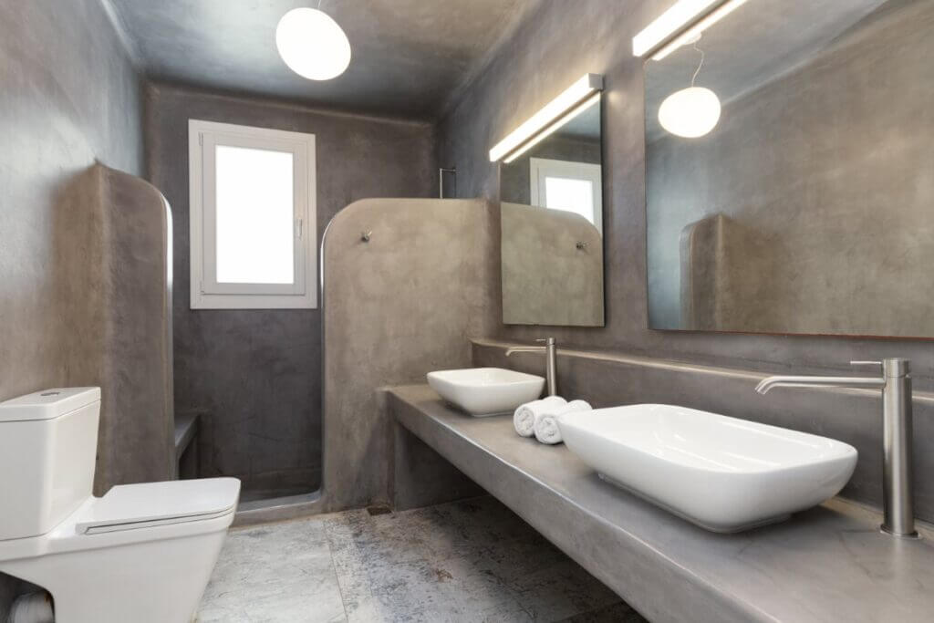 Spacious modern bathroom in the best Mykonos villa for rent.