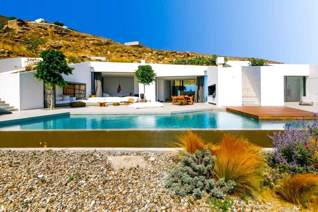 View of a Mykonos villa during the day