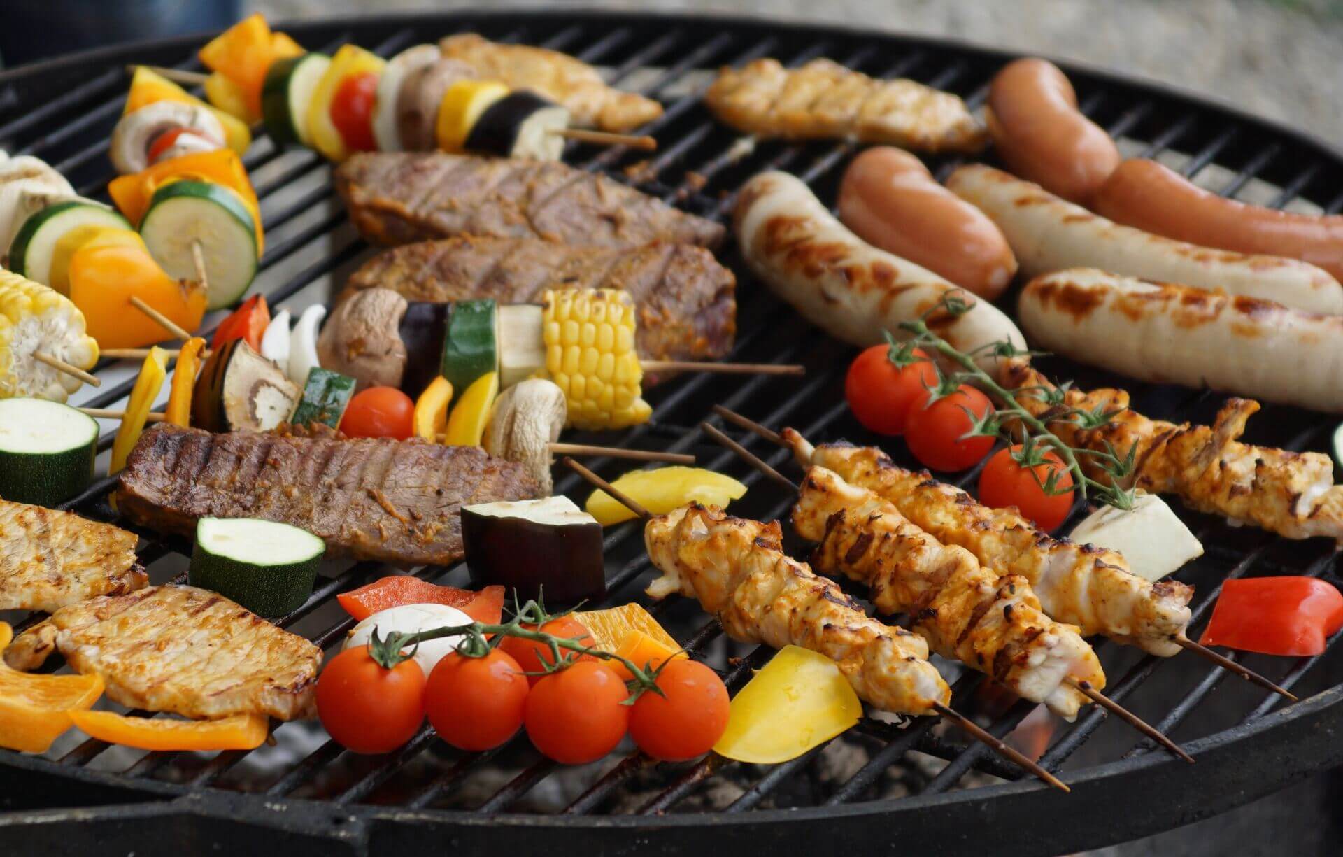 Different foods on a barbeque