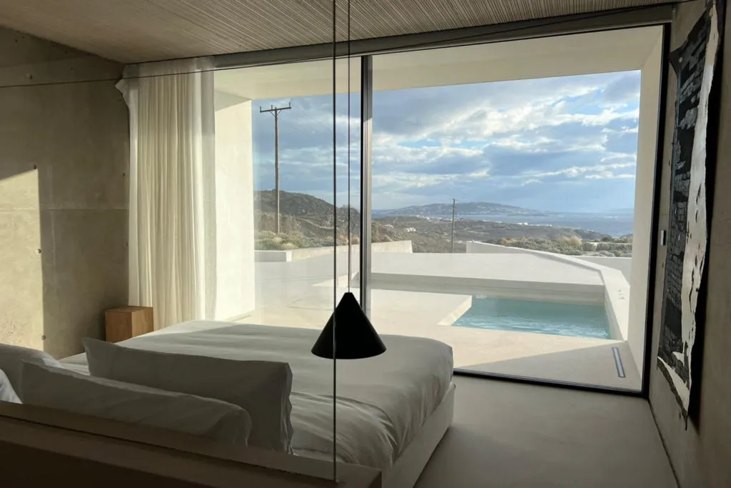 Comfortable bed in the best villa to stay in, Mykonos.