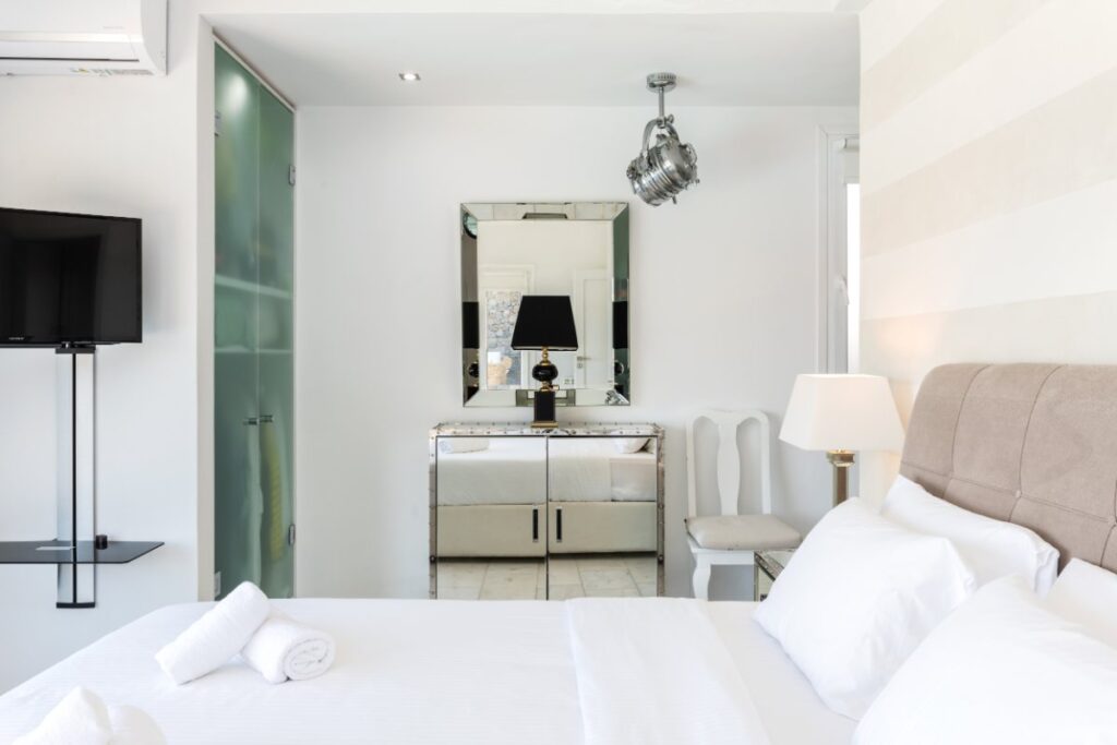 Luxurious bedroom in the finest villa for rent, Mykonos.