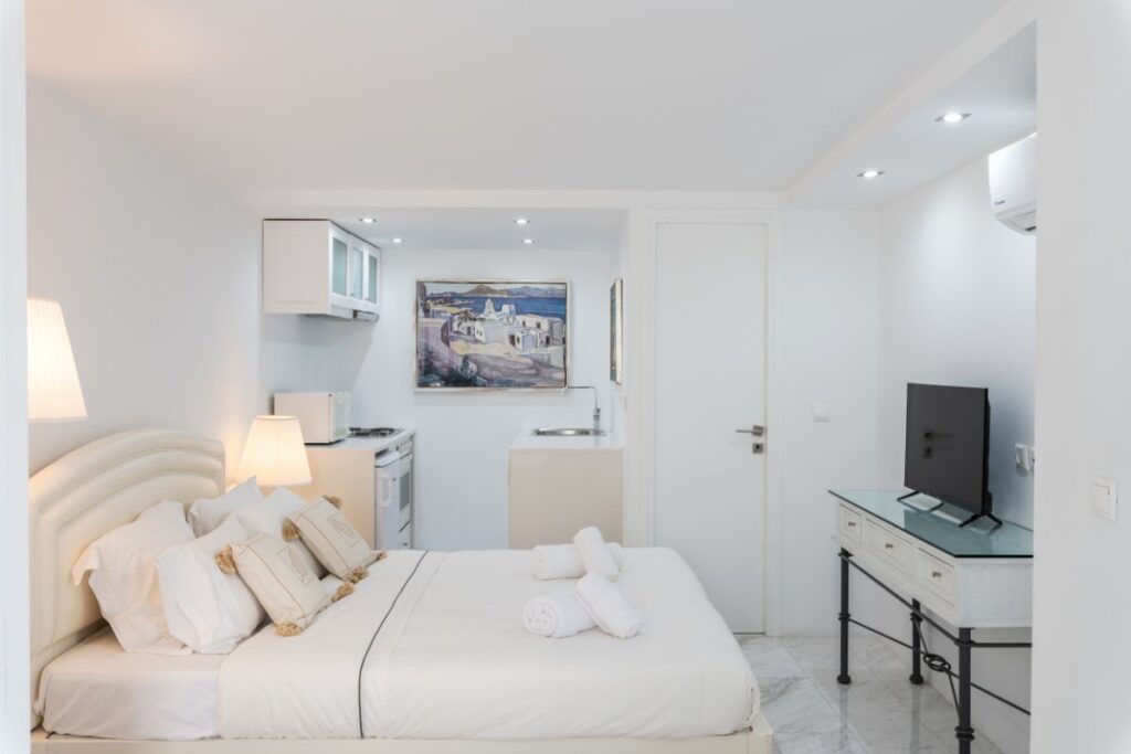Comfy bedroom in the finest villa for rent, Mykonos.