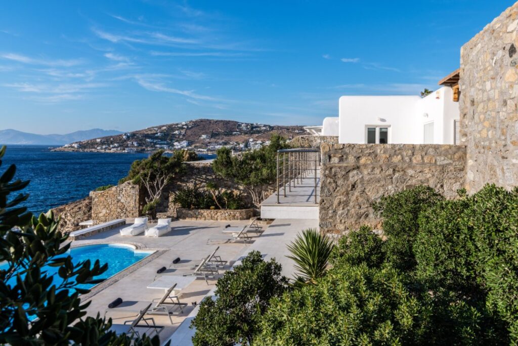 Spectacular view from the best Mykonos villa for rent.