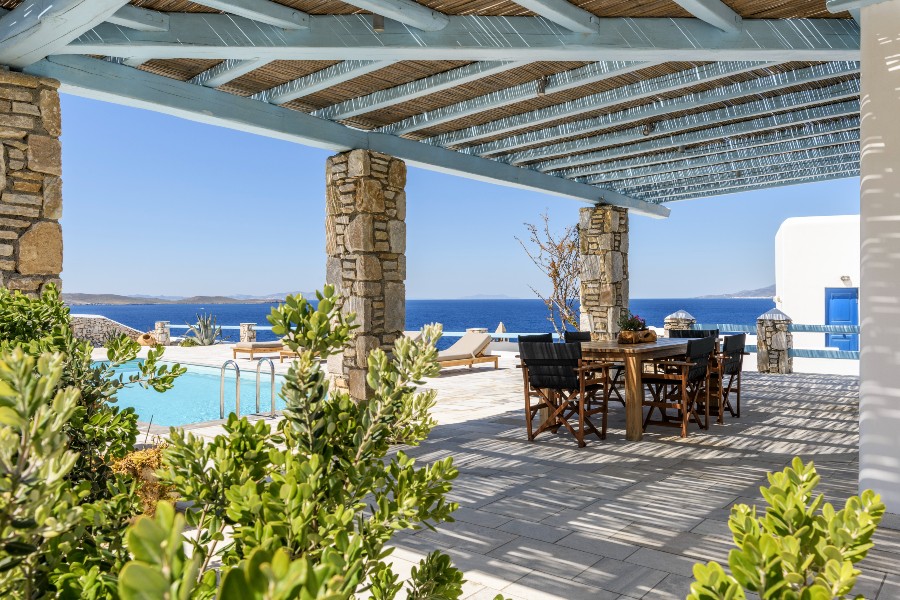 Private pool, spacious terrace, and a spectacular view of the Aegean Sea, Mykonos.