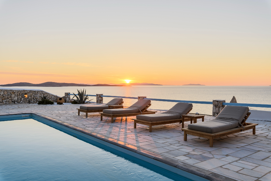 Enjoy the sunset from the top Mykonos villa for rent.