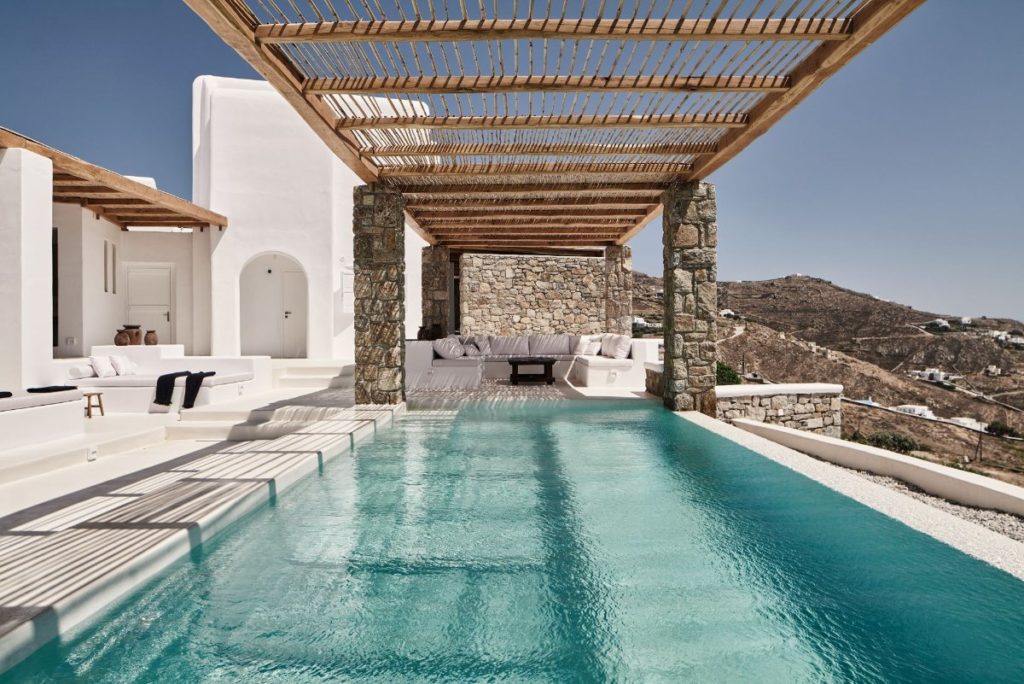 Wonderful and luxurious pool in Mykonos best private home for booking.