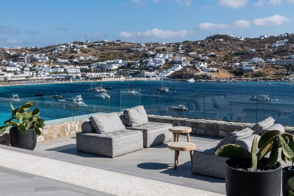 Waterfront terrace in Mykonos' best rental villa