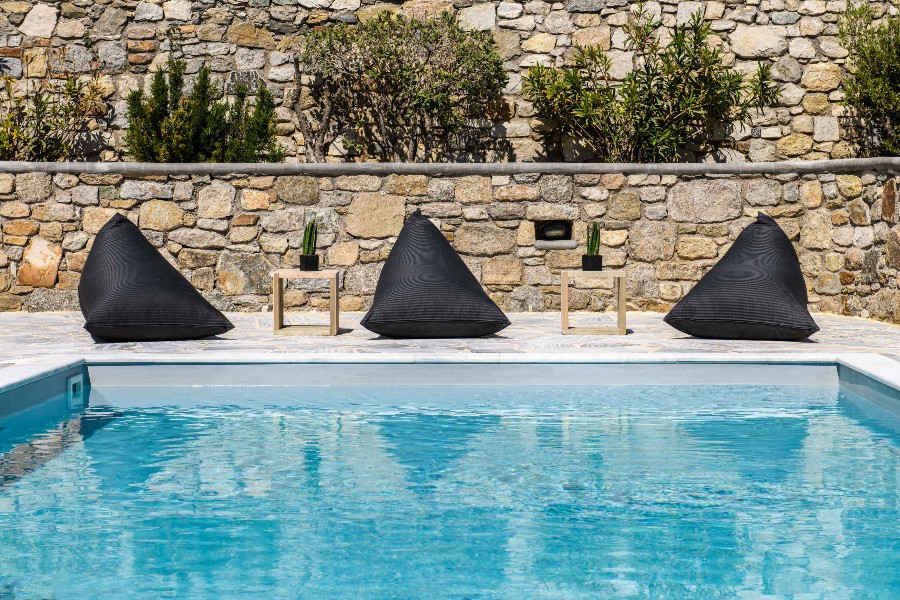 Deluxe swimming pool in the best Mykonos villa for rent.