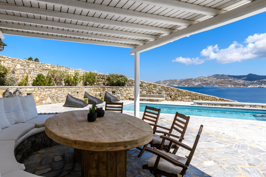 Enjoy the sea view from the best Mykonos villa for rent.