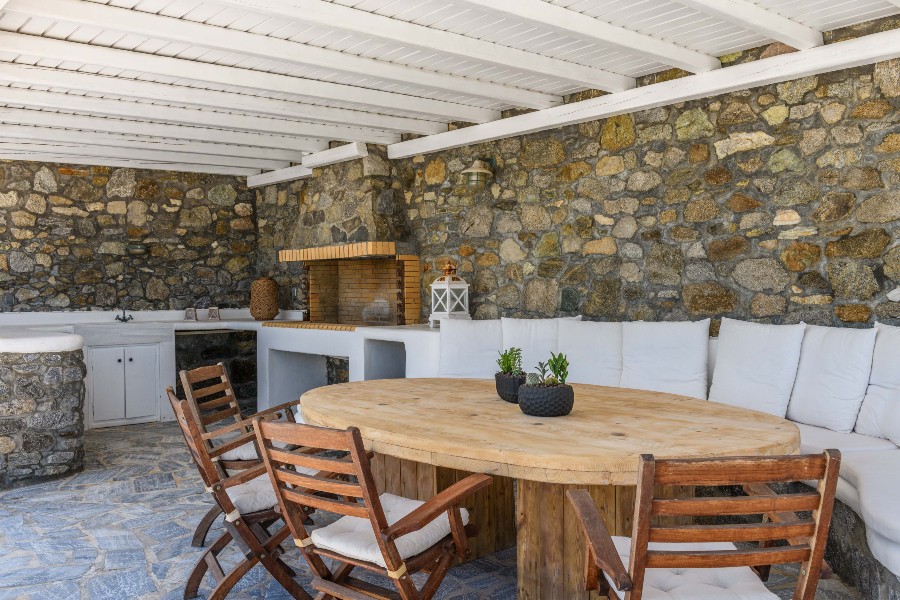 Social area outside of the best Mykonos villa for rent.