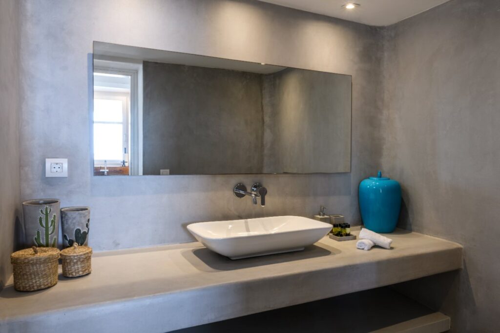Modern bathroom in Mykonos best villa for rent.
