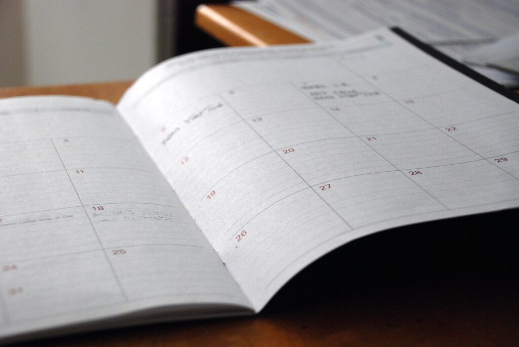 A calendar on the desk