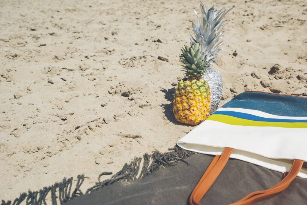 a tote bag on the beach