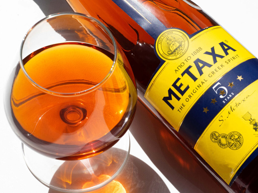 Bottle and glass of Metaxa 
