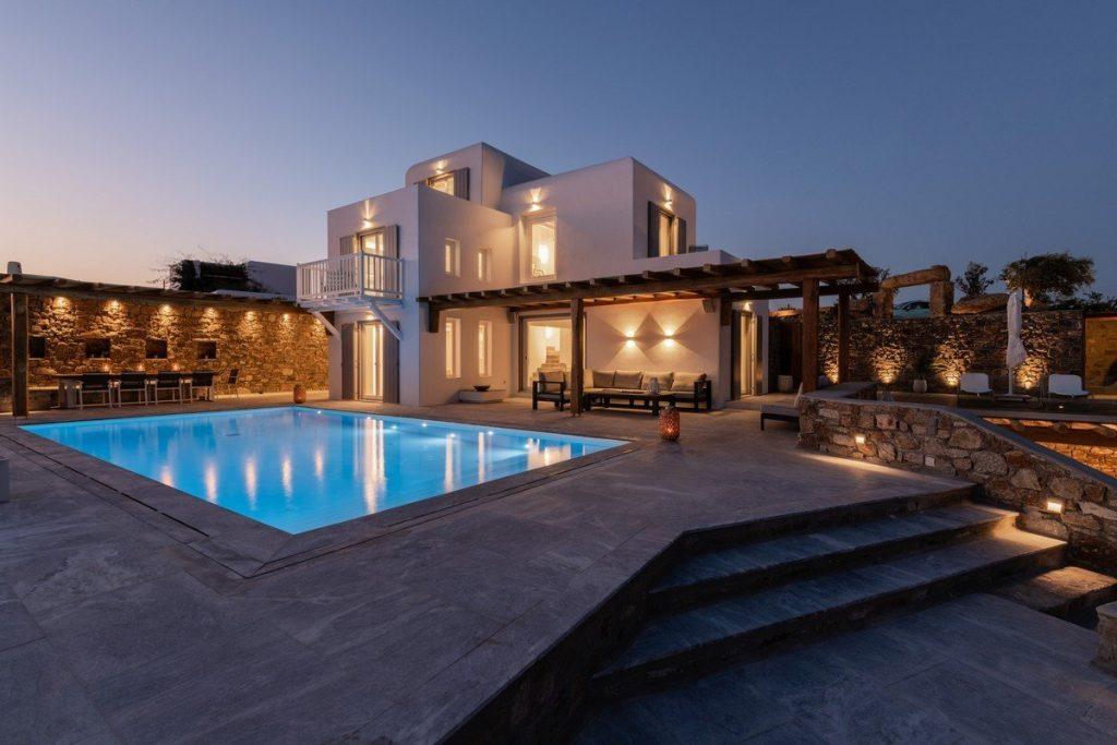 white wall villa with sensational view of nightfall