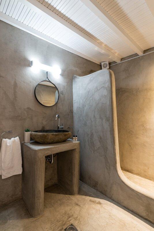 grey wall bathroom with shower