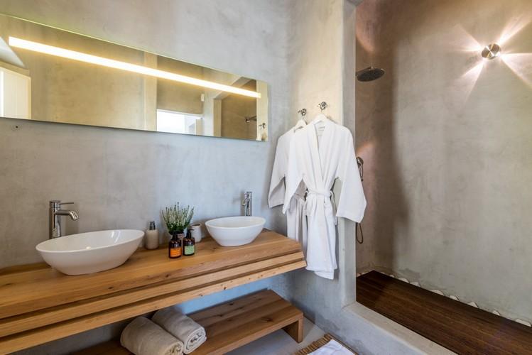 Villa_Ales_11.jpg Fanari Mykonos 2nd Bathroom, shower, washstand, soap, towels, mirror