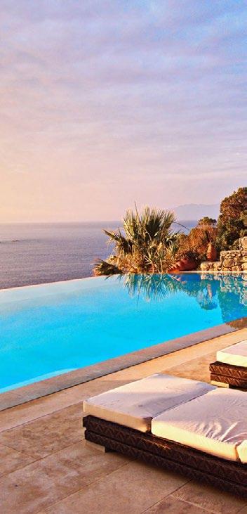 Villa Felicia Agios Lazaros Mykonos, outdoor, pool, sun beds, plants, sea, sky