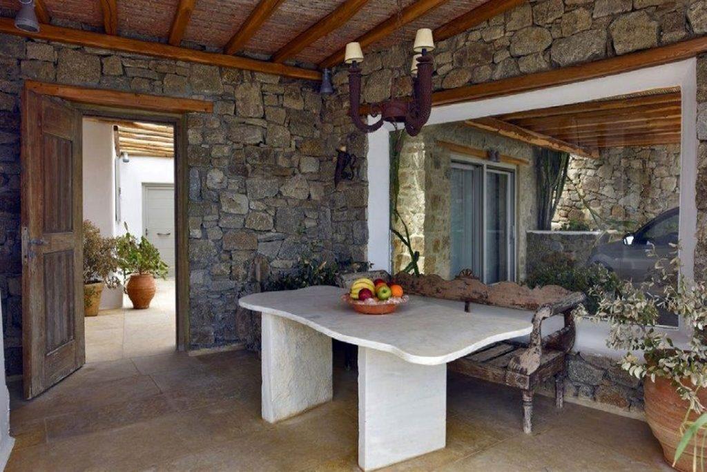 Villa Felicia Agios Lazaros Mykonos, outdoor, table, bench, fruits, bowl