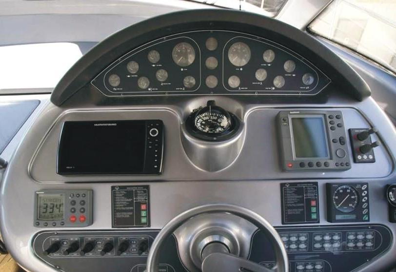 Yacht Baia Azura Mykonos, yacht interior, wheel, control table