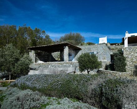 Villa Elie, Agios Lazaros, Mykonos, Stone wall, Trees, Outdoor design, Balcony, Sky, Cloud