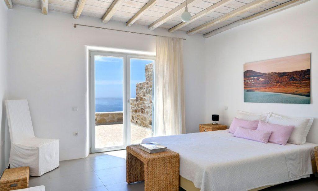 Villa Gianna, Fanari, Mykonos, Sky, Sea view, Sea, Stone, view, Master bed, Pillow, Chair, Picture, Lamp