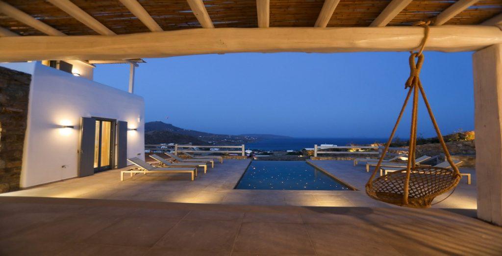 Villa-Ragnar_31.jpg Kalafatis Mykonos, outdoor, climbers, swing, pool, sky, sea, lights