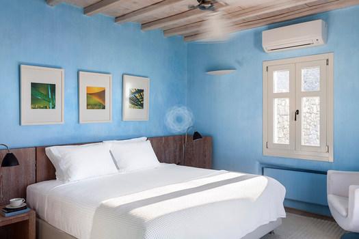 Villa_Jolly_01.jpg Agios Lazaros Mykonos 5th Bedroom, bed, pillows, air condition, paint, lamp