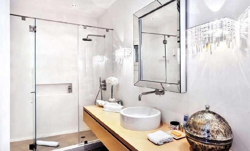 Villa_Nadine_13.jpg Houlakia Mykonos 2nd Bathroom, mirror, washstand, soap, shower, towels