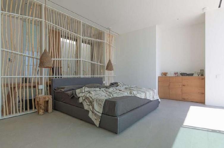 Villa_Nerina_14.jpg Tourlos Mykonos 1st Bedroom, bed, pillows, cabinet, lamp