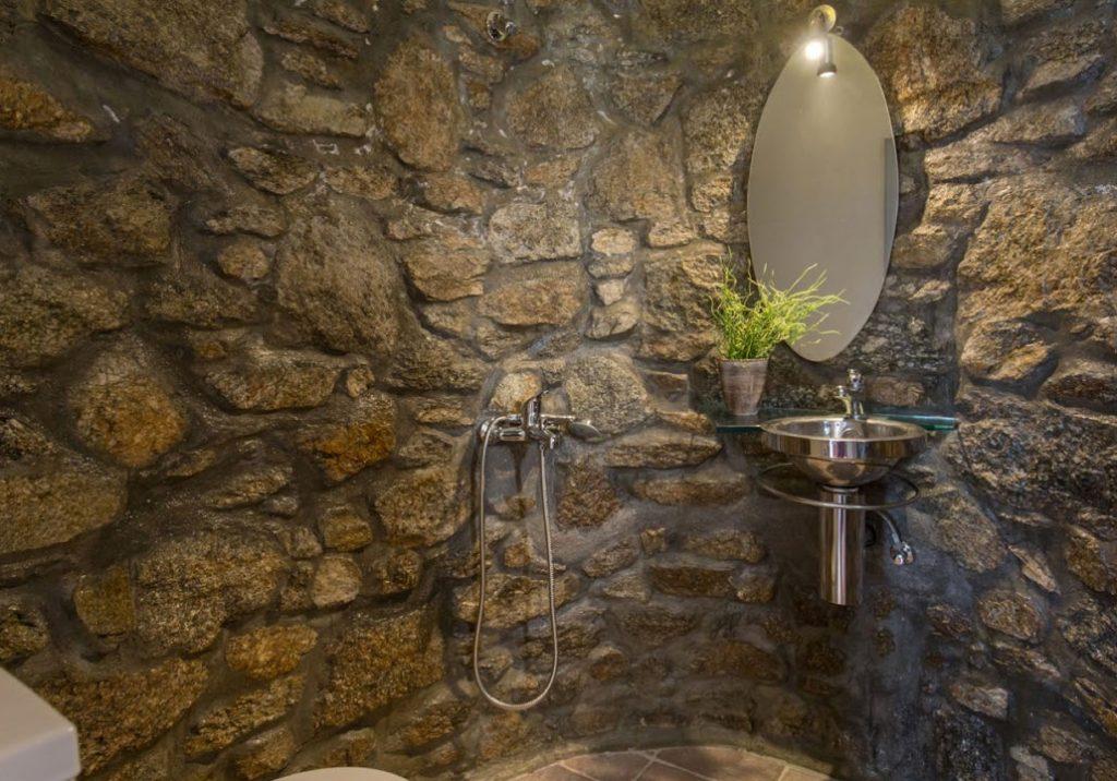 Villa Aggie I Paraga Mykonos, Mirror, Stone wall, Bathroom, Sink