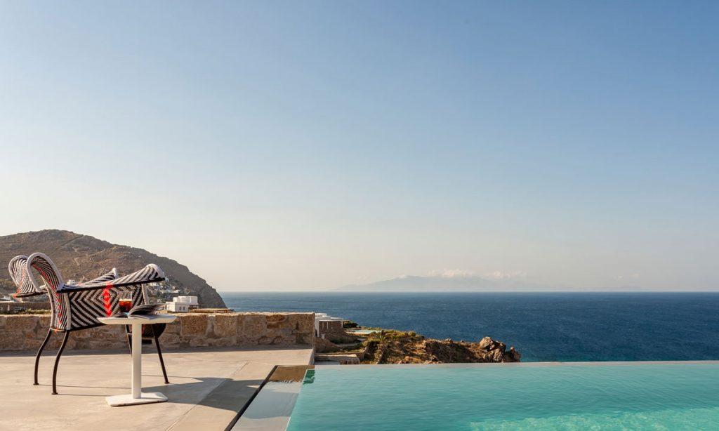 Villa-Paige-_16.jpg Elia Mykonos, outdoor, pool, chair ,table, glass, drink, sea, sky, view, horizon