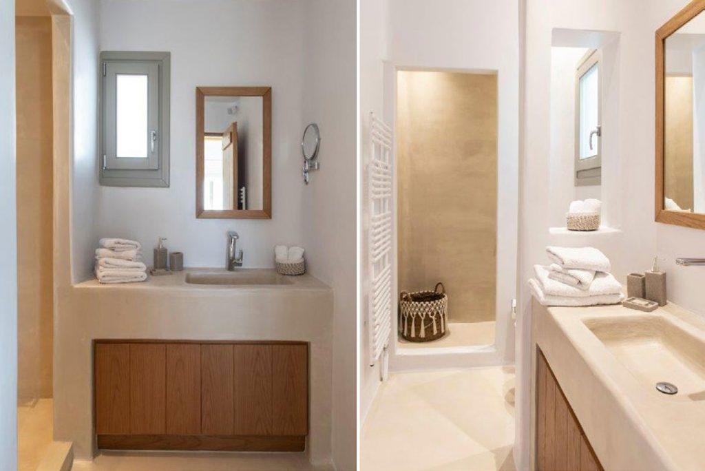 Villa-Sabina_53.jpg Kounoupas Mykonos, 3rd bathroom, washstand, drawer, towels, mirror