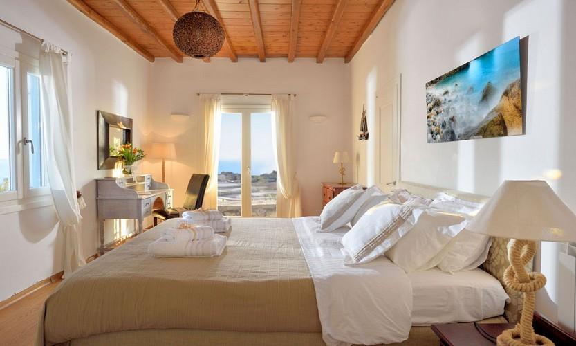Villa_Patricia_34.jpg Super Paradise Mykonos 2nd Bedroom, bed, pillows, paint, towels, mirror