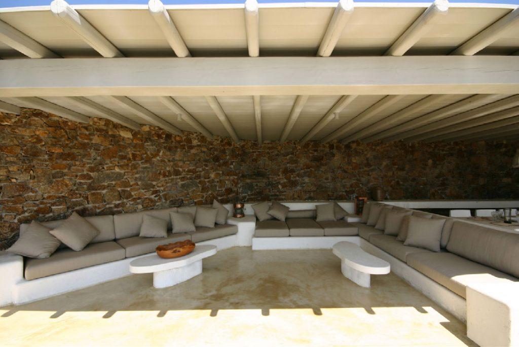 outdoor living area with canopy to protect from sun