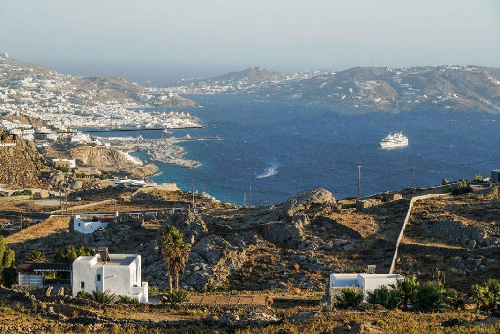Villa Umabel, Agios Stefanos, Mykonos, Sky, Sea, Yacht, White villa, Stone