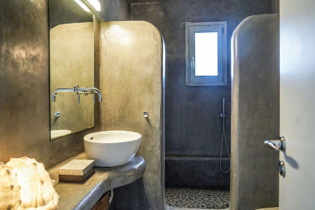 Villa Umabel, Agios Stefanos, Mykonos, Shower, Towels, Mirror,Sink, Window