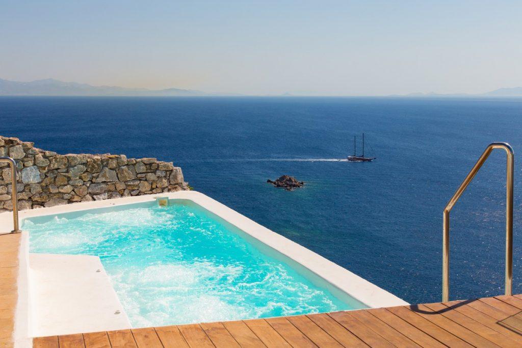 enchanting view of the infinity blue sea of ​​Mykonos