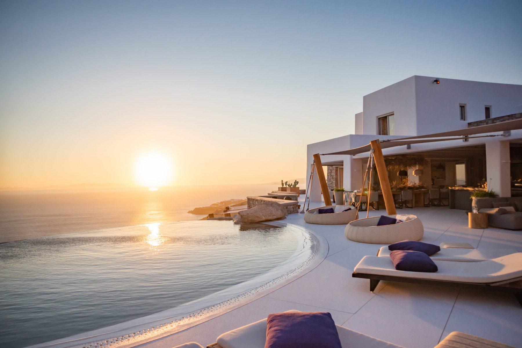 outside of the villa with breathtaking sunset and horizon view