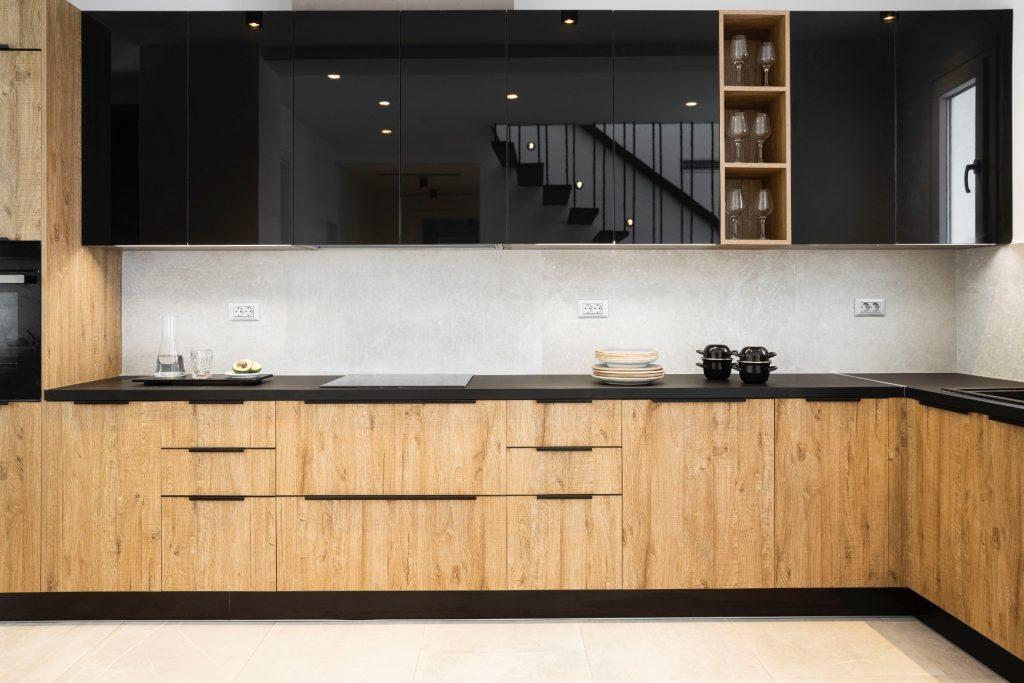 modern designed kitchen with black cabins